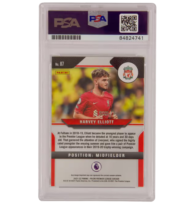 Harvey Elliott Signed 2021-22 Panini Prizm Premier League #87 – PSA 9 Autograph